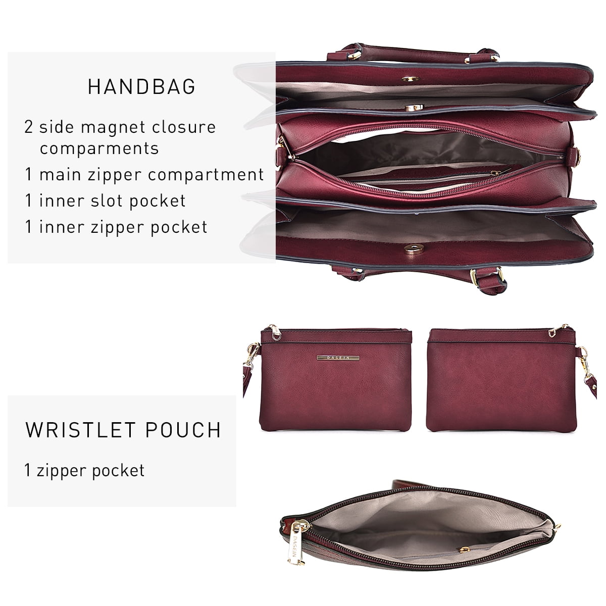Dasein Women Satchel Handbags Shoulder Purses Totes Top Handle Bags With Matching Wallet