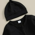 thumbnail image 5 of Ruyang New Born Baby Boys Footie Romper Sets Unisex Solid Color Long Sleeve Zipper Jumpsuit with Beanie 2Pcs Outfits, 5 of 7