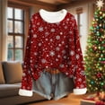 thumbnail image 2 of Women's Christmas Sweater Kintted Long Sleeve Fuzzy Fleece Collar Xmas Graphic Pullover Sweaters Top (XL, Red), 2 of 4