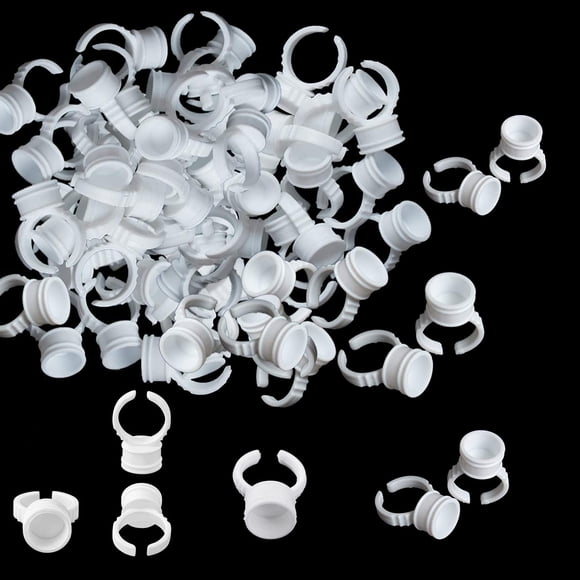 Onlyfu 400 anillos de pegamento para extensiones de pestañas, anillos de tinta de tatuaje blancos desechables, soporte de pegamento para uñas, anillos de pigmento para microblading