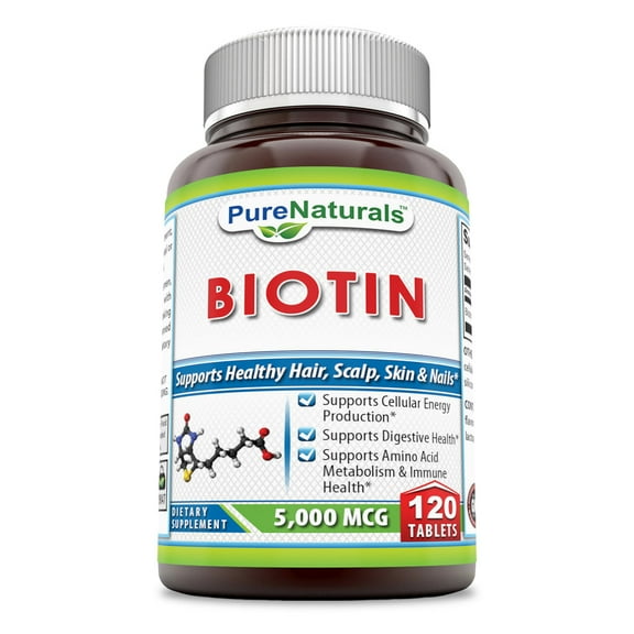 Pure Naturals Biotin 5000mcg Per Serving 120 Tablets Supplement | Vitamin B7 | Non-GMO | Gluten Free | Made in USA