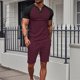 thumbnail image 2 of Pantalones de los Hombres Cintura Elástica, Color Casual Bloqueado, Manga Corta Cuello Redondo Bolsillo Shorts Conjunto, 2 of 8