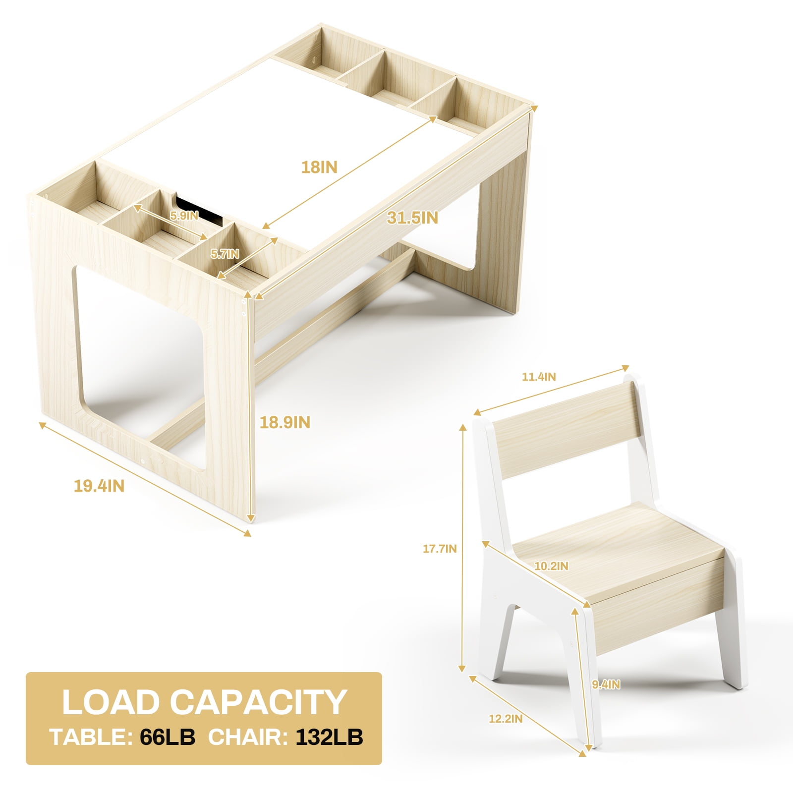 Arlopu Kids Table and Chair Set with Blackboard and Storage Space for Drawing, Reading, Build Blocks