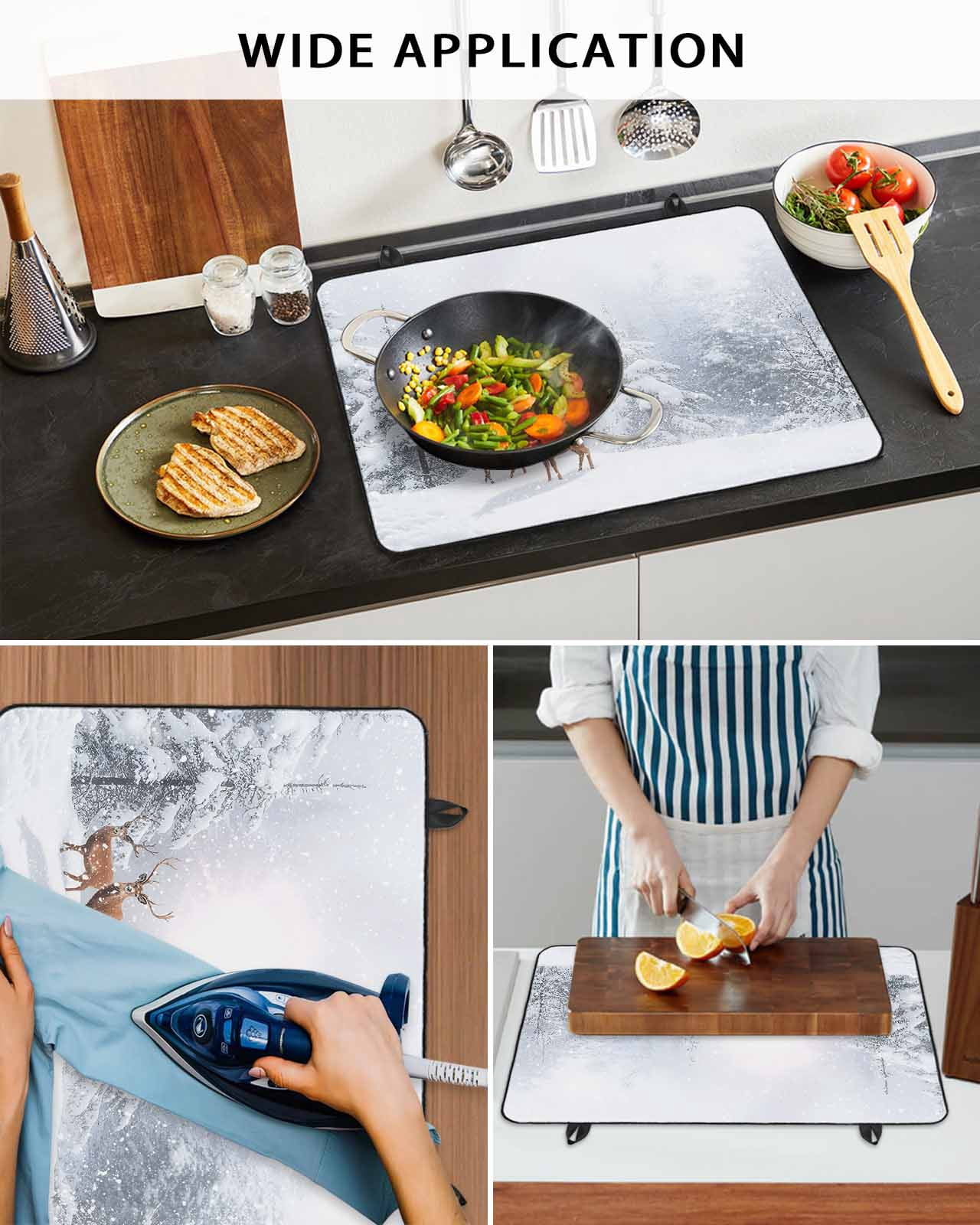 Large Induction Cooktop Protector Mat Christmas Stove Top Covers for Electric Stove, Winter Deer Pine Trees Nature Snow Scene Decorative Stove Burner Cover Mats, Glass Top Stove Cover