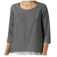thumbnail image 2 of Womens Top Clearance Tops for Women,Clearance Womens Spring And Summer Round Neck Short Sleeve Solid Loose Casual Cotton, 2 of 5