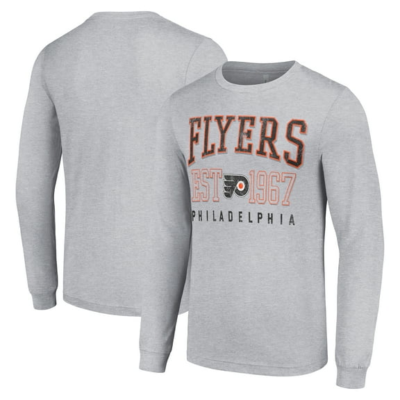 Men's Starter Heather Gray Philadelphia Flyers Retro Graphic Long Sleeve Crew T-Shirt