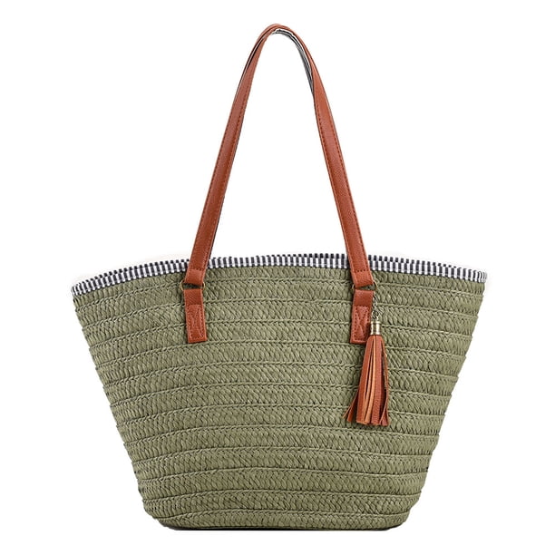 Bolsos de playa de verano, bolso de hombro informal con borlas para mujer para viajes (verde militar) Likrtyny Para Estrenar