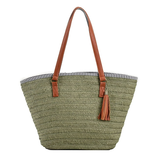 Bolsos Playa Verano Bolso Hombro Informal Con Borlas para Mujer para Viajes (verde)