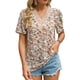 thumbnail image 1 of Blusa de encaje con cuello en V, blusa de guipur de corte informal de gasa de manga corta estampada, Top para mujer, citas, fondo blanco, floral rosa S, 1 of 6