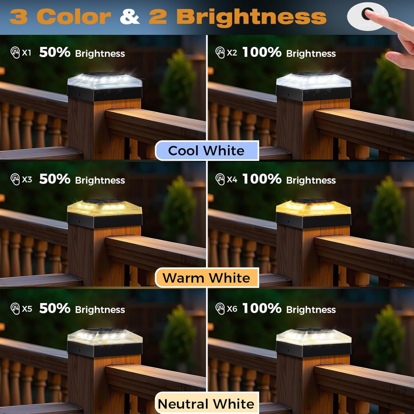4 Pack 4x4 Solar Post Cap Lights Outdoor, Waterproof Dusk to Dawn 3 Color Modes LED Fence Post Lights for 4 inch Vinyl PVC Wood Posts Deck Driveway Porch Backyard Black
