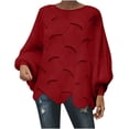 thumbnail image 2 of Zedker Elegant Knitted Casual Pullover Sweaters for Women,Cozy Long Sleeve Crewneck Sweatshirts ,Fashion Versatile Loungewear Blouses for Fall,Wine,XXXXL, 2 of 8