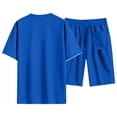 thumbnail image 4 of Hearthz Men's Short Sleeve Tracksuit Waffle Knit Men's Short Sleeve T-Shirt & Shorts Set Workout 2 Piece Fashion Summer Tracksuits Royal Blue XXXL, 4 of 5