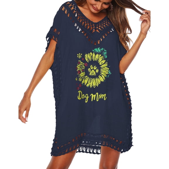 Bathing Suit Cover Ups for Women Flower Print Hollow out Crochet Cover up Beach Coverup Swimsuits Alsol Lamesa