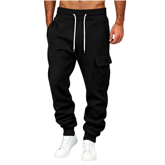 Men Sports Sweatpant Casual Solid Color Loose Long Pants Winter Drawstring Pockets Sweatpant