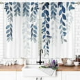 thumbnail image 2 of Blue Eucalyptus Kitchen Curtains Rod Pocket Light Blue and White Leaves on The Top Botanical Plant Small Short Tier Curtains Neutral Window Treatment Drapes Decor(27.5W X 39L Inch 2 Panels), 2 of 6
