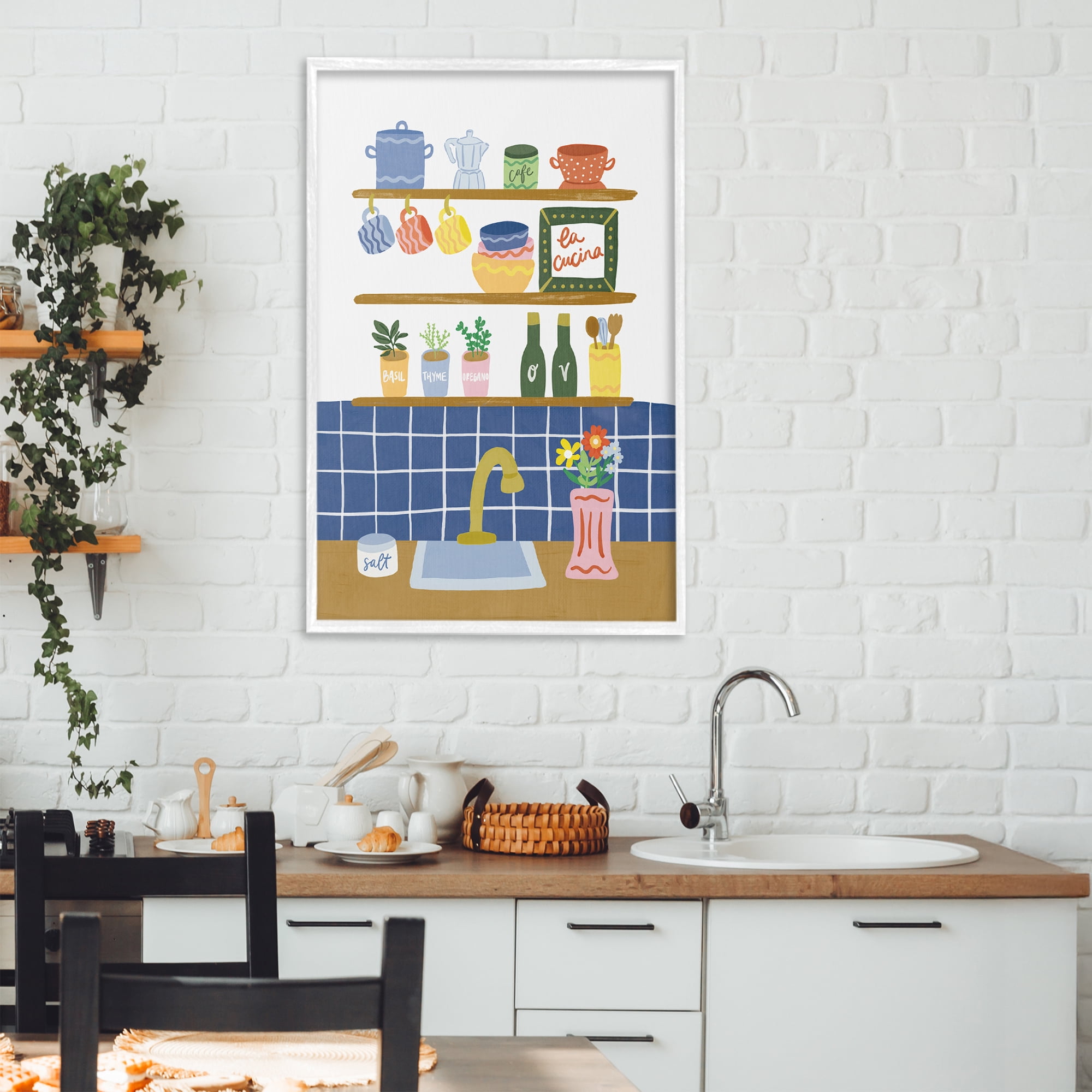 Stupell Industries Italian Kitchen Spice Rack White Framed Giclee Art, design by Amanda Houston