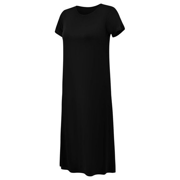 OUNONA Sleepwear Women Short Sleeve Loose Black 1 Set