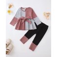 thumbnail image 3 of Toddler Baby Girls Clothes 18-24 Months Girls Fall Winter Outfits Girls Long Sleeve Color-blocked Top Pants 2PCS Set Pink, 3 of 5