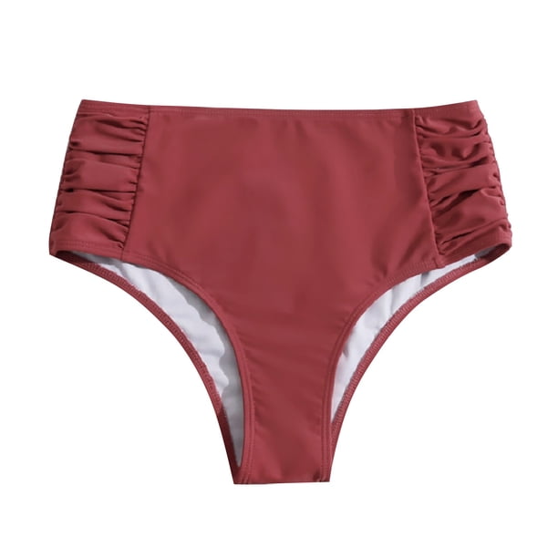Gibobby Bikini para mujer Parte inferior de bikini retro de talle para mujer Parte inferior de traje de baño de color sólido(Rojo,G)