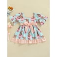 thumbnail image 4 of aturustex Toddler Girl Easter Dress 9M 12M 18M 24M 3T 4T Bunny Print Dress Short Puff Sleeve Dress Summer Doll Collar Dress for Little Girls, 4 of 9