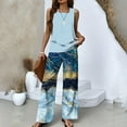 thumbnail image 2 of WTOBBY Women's Summer Vacation Outfit, Double-Layer Sleeveless Vest Top & Loose Casual Pants 2-Piece Set, Lightweight Travel Wear,Blue M, 2 of 3