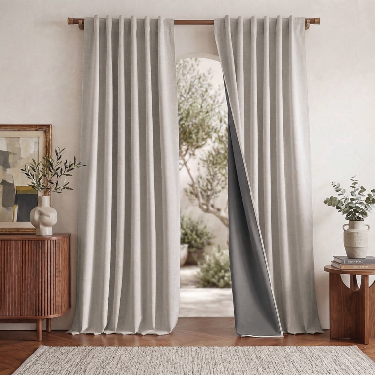 NICETOWN 100% Blackout Linen Textured Curtains, Beige photo 1