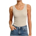 thumbnail image 6 of NIEWTR Women's Square Neck Sleeveless Double-Layer Tank Tops Basic Tight T Shirts Womens Tank Summer Tank (S,A146-Beige), 6 of 7