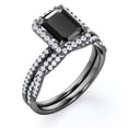 thumbnail image 4 of JeenMata 1.5 Carat Emerald Cut Lab Grown Black Diamond and Moissanite - 4 Prong Halo Set - Twisted Pave Wedding Ring Set - 18K Black Gold Plating over Silver, 4 of 7