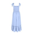 thumbnail image 6 of Mohiass Spring Dresses for Women 2024,Women's 2024 Summer Boho Spaghetti Strap Square Neck Solid Color Ruffle A Line Beach Long Maxi Dress Light Blue M, 6 of 7