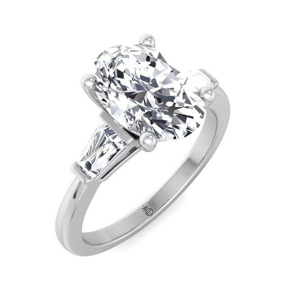 Malta - Moissanite Oval Cut Lab Diamond Engagement Ring with Tapered Baguette Side Stones