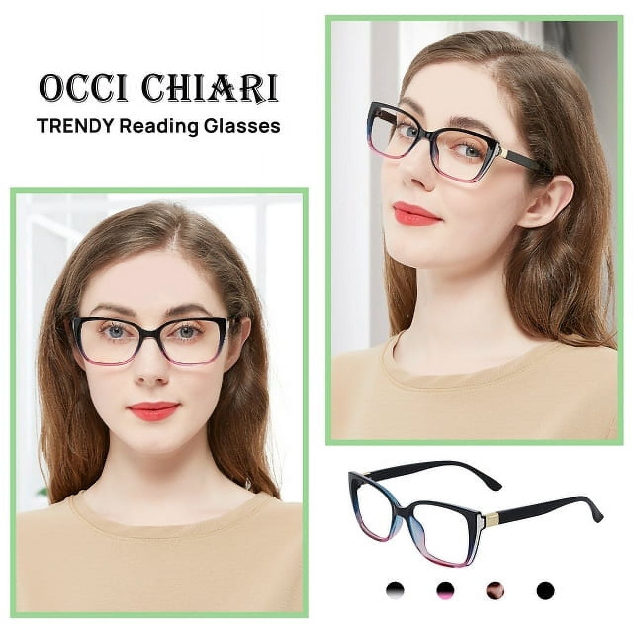 OCCI CHIARI Fashion Reading Glasses for Women 1.50 OversizedReaders 1.0 1.25 1.5 1.75 2.0 2.25 2.5 2.75 3.0 3.5 4.0 5.0 6.0 (Blue-Purple,3.0+)