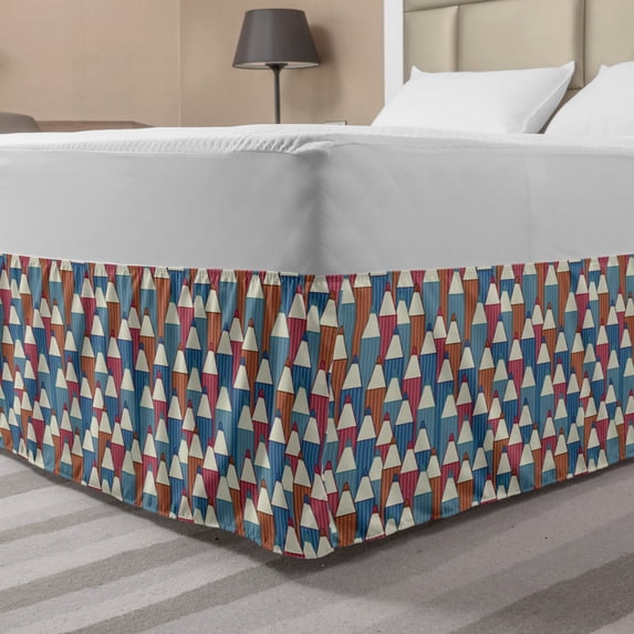 Pastel Bed Skirt, Cartoon Style Colored Pencils Vertically Arranged, Elastic Bedskirt Dust Ruffle Wrap Around for Bedding Decor, 4 Sizes, Multicolor, by Ambesonne