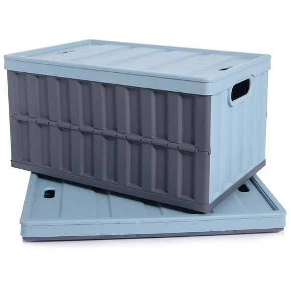 Citylife 64L Collapsible Storage Bins with Lids Plastic Storage Containers for Organizing Stackable Storage Box Large Heavy Duty Utility Crates 2 Packs