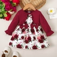 thumbnail image 3 of Mikrdoo Infant Girls Dress Rose Print 12 Months Baby Girls Fake Two Pieces Fall Winter 18 Months Baby Girls Bow Long Sleeve Dress One Piece Casual Dress Red, 3 of 8