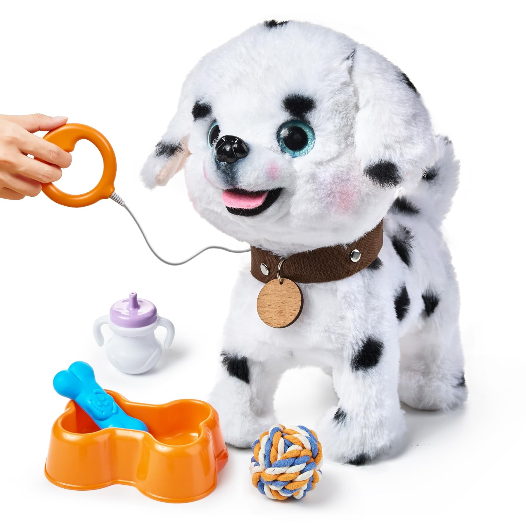 Jouet Interactif pour Chien avec Laisse Telecommandee Chiot en Peluche Jouet Electronique pour Enfants Secoue la Queue Se Habille Chien en