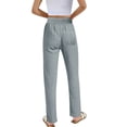 thumbnail image 4 of SNKSDGM Black Pants for Women Jeans Women's Summer Solid Color Linen High Waist Elastic Drawstring Pants Lightweight Loose Fit Casual Trousers with Pockets for Comfort and Style Xl, 4 of 7