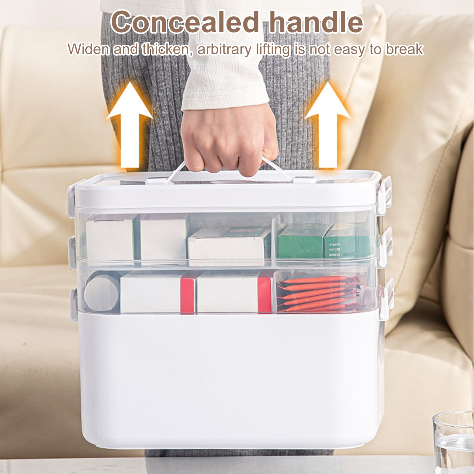 ZenCart Portable Medicine Storage Box Pill Organizer Large Capacity Multi-layer Design Transparent Medicine Case with Handle