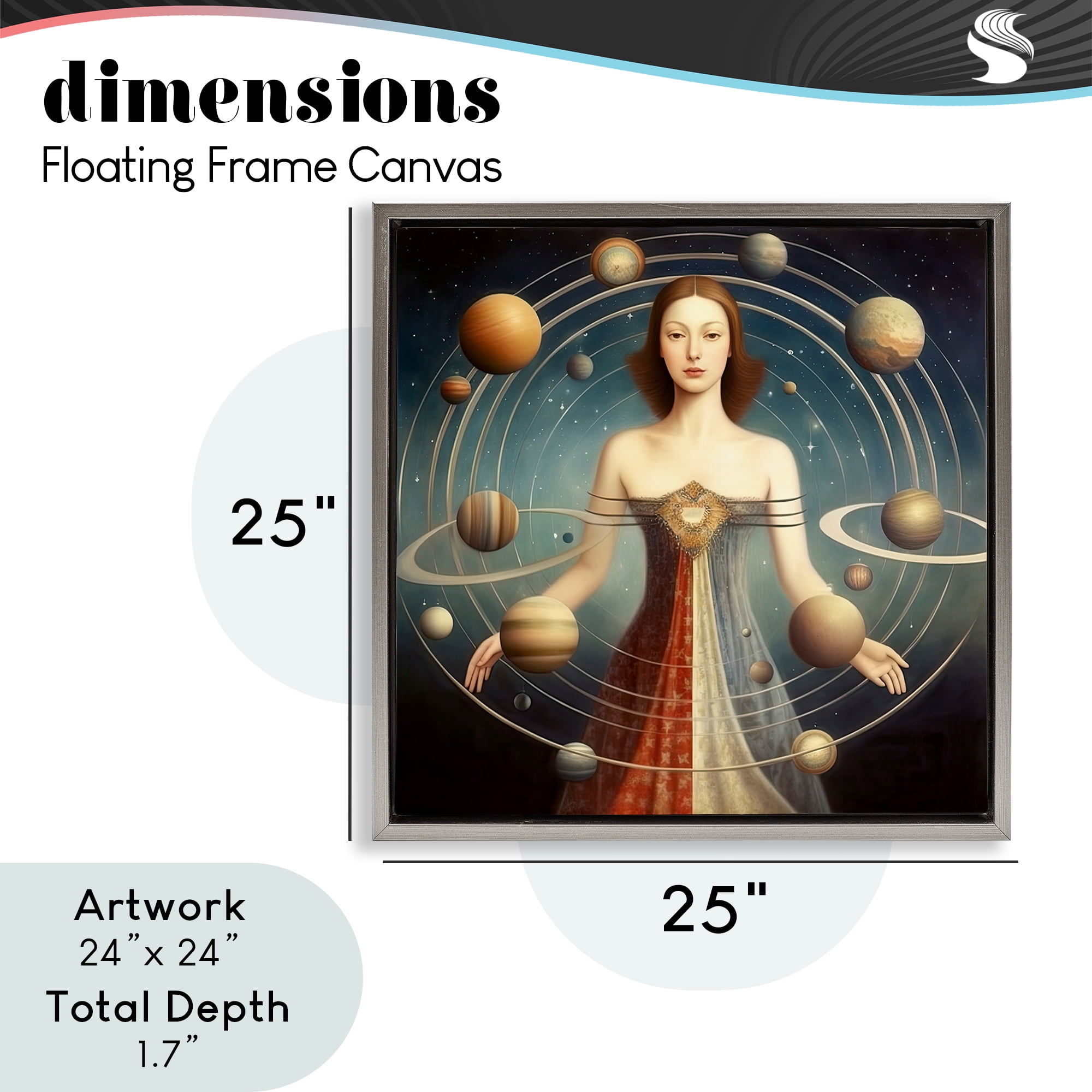 Galactic Orbits Woman Gray Framed Floater Canvas Wall Art, design by Sasha