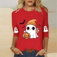 thumbnail image 2 of Enjoytime 3/4 Length Sleeve Womens Tops Halloween Printed Round Neck 3/4 Sleeve Blouses Spooky Season Casual Plus Size Shirts, 2 of 3