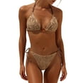 thumbnail image 2 of Womens Bikini Set 2 Piece Swimsuit Deep V Spaghetti Strap Halter Side Tied Thong Print Trendy Bathing Suit (XS, Multicolor), 2 of 9