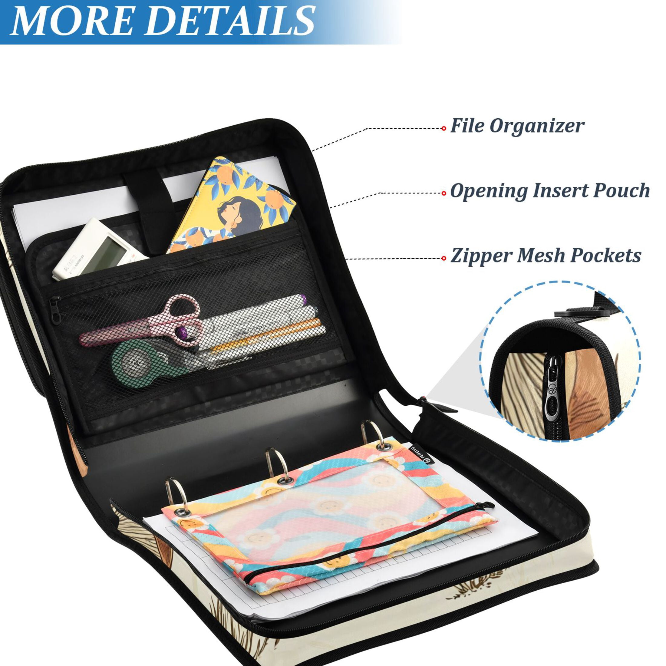 ALAZA Zipper Binder Retro Mushrooms Vintage 3 Ring Trapper Keeper File Folder Organizer Bag