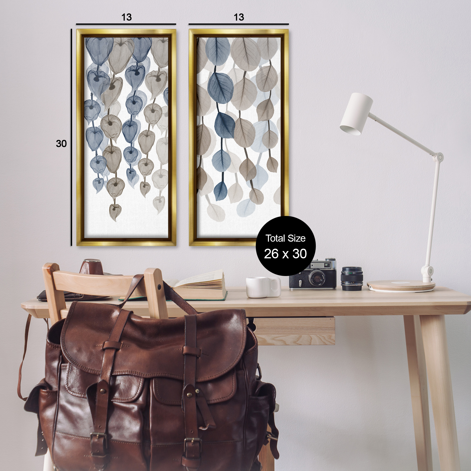 Stupell Industries Neutral Opaque Cascading Leaves Abstract Painting Gold Floater Framed Canvas Art Print Wall Art, 15 x 31, Set of 2