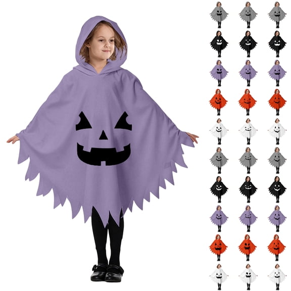 Halloween Kids Unisex Ghost Face Hooded Cloak Halloween Party Outfit Boys 7-9 Years