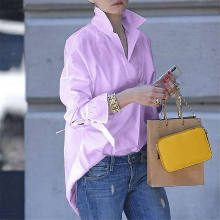 

Bazyrey Womens Summer Tops 2023 Solid Printed Chemise Female Henley Casual 3/4 Sleeve Color T-ShirtsFlar Long Top Purple 3XL