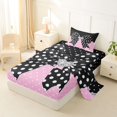 thumbnail image 2 of spefrowx Retro Polka Dot Bow Print Twin Sheets for Teens, Black Pink Gem Heart Bedding, 3 Pieces, 1 Flat Sheet, 1 Fitted Sheet and 1 Pillowcase, 2 of 6