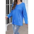 thumbnail image 4 of Mengpipi Womens Long Sleeve T-Shirt V-Neck Loose Casual Tops, Blue-S(US 4-6), 4 of 6
