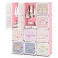 thumbnail image 1 of Costway 12-Cube Kids Wardrobe Baby Dresser Bedroom Armoire Clothes Hanging Closet with Doors Pink, 1 of 10