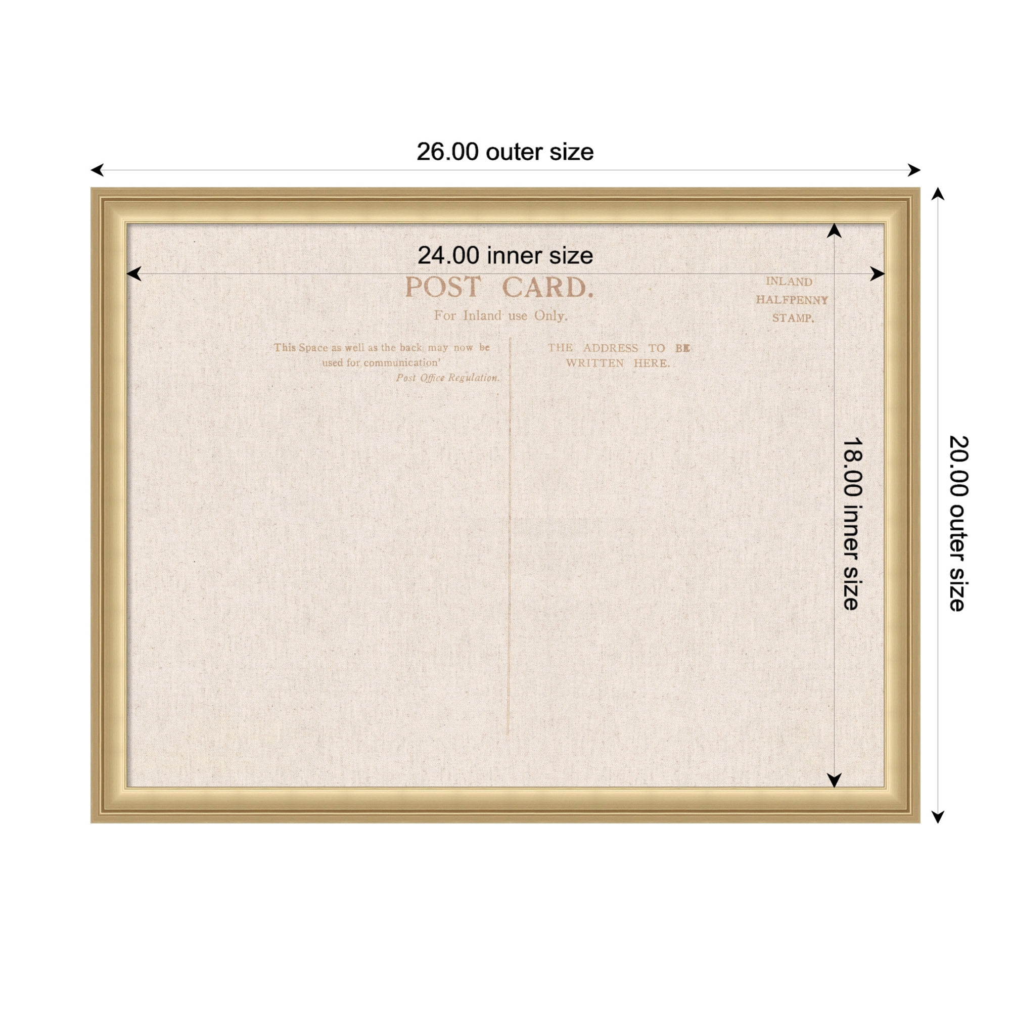 Kate and Laurel Framed Fabric Pinboard 26 x 20, Linen Vintage Post Card Printed Linen Classic Bulletin Board for Use as a Vision Board or Wall Organization, Florence Gold Frame