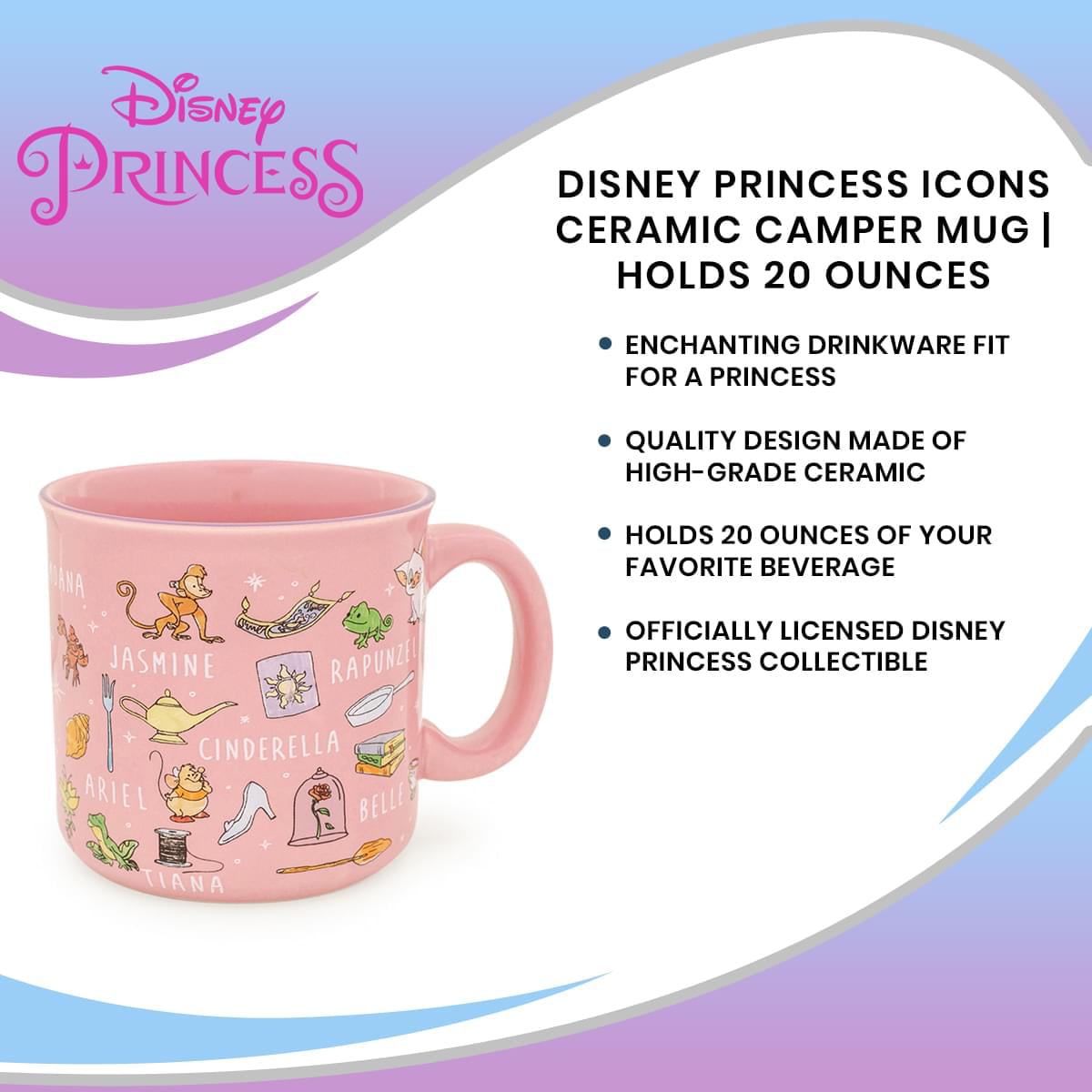 Silver Buffalo Disney Princess Icons Ceramic Camper Mug
