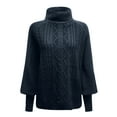 thumbnail image 5 of Ediodpoh Ladies Mid Neck Sweater Loose Long Sleeve Knit Solid Color Sweater Pullover Top Women Sweaters Dark Blue XL, 5 of 6